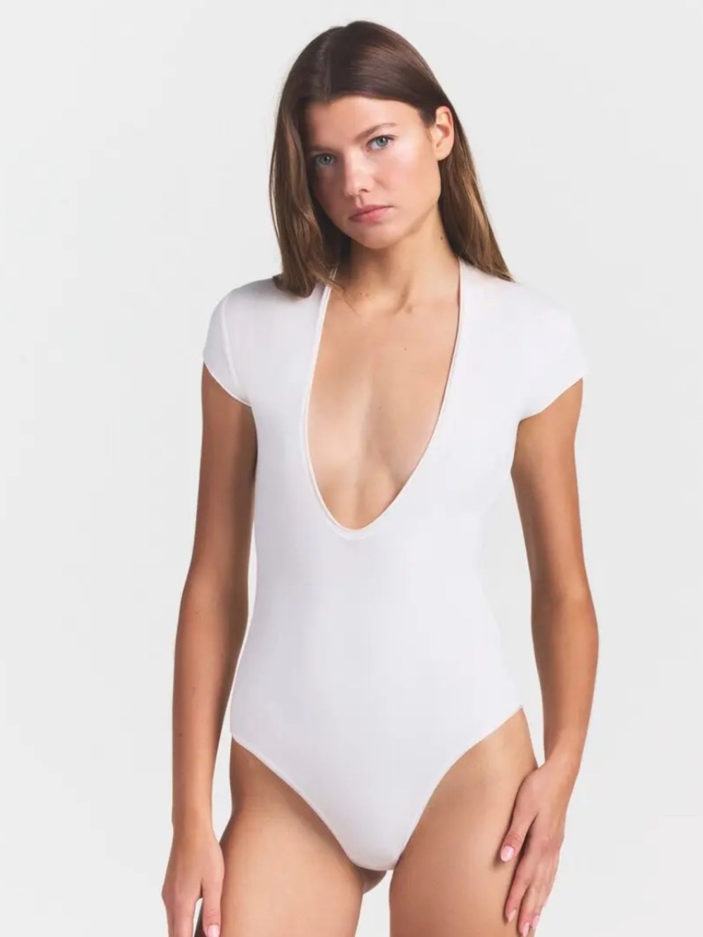 SKIMS marble large Deep V Short-Sleeve Bodysuit